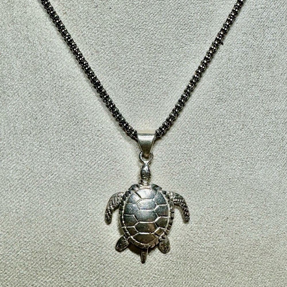 Samuel Benham 925 Silver Articulated Sea Turtle Pendant Necklace 18” Lot#510